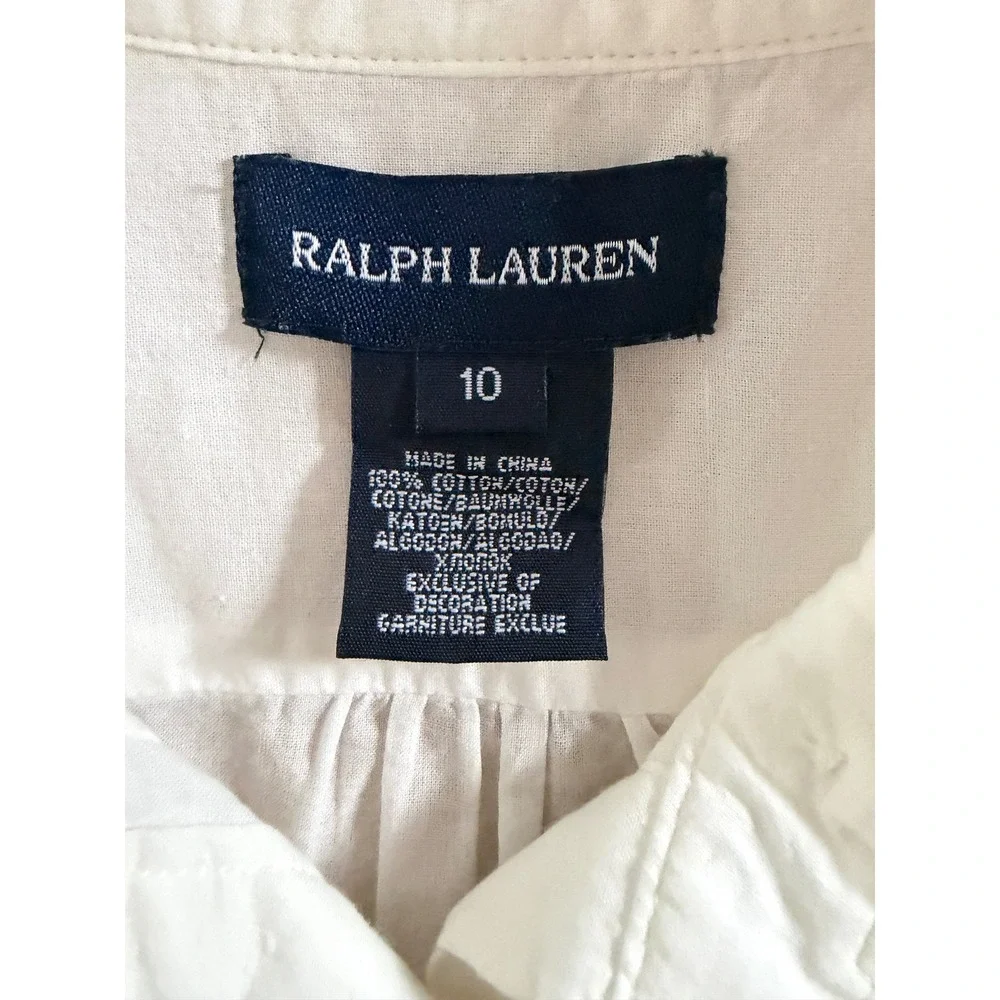 Ralph Lauren White Ruffle Pintuck Cotton Button Down Shirt Regency Youth Sz 10